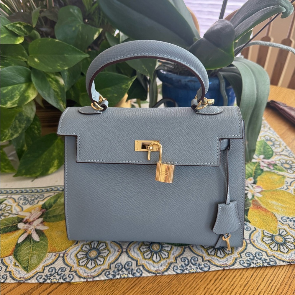 Hermes Light Blue Mini Bag with Gold Accents